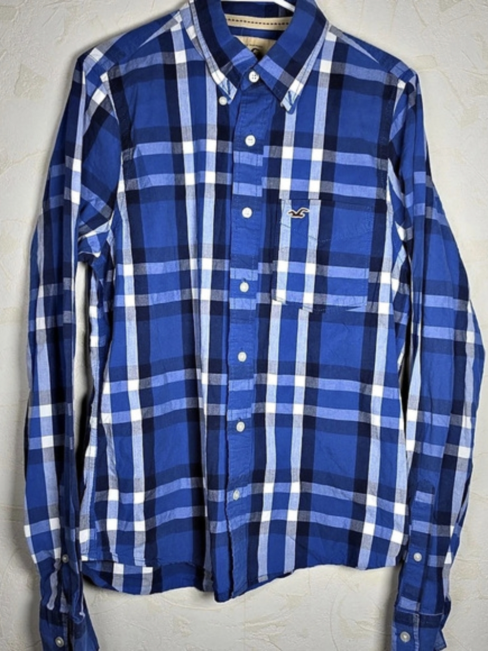 Hollister Co. Blue Plaid Long Sleeve Button Down Shirt 100% COTTON Mens Large